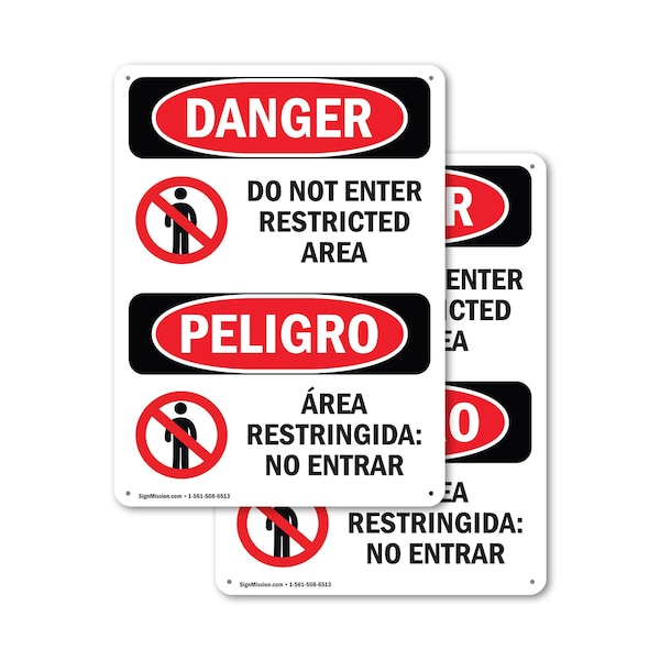 Signmission Do Not Enter High Voltage Bilingual Danger Sign, Plastic, 7in W x 10in L, 2PK OS-2PACK-DS-P-710-VS-1134 - main